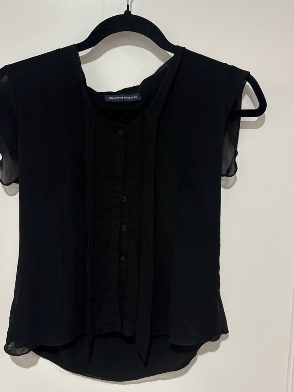 Brandy Melville Black Button-Front Tie Cap Sleeve Blouse